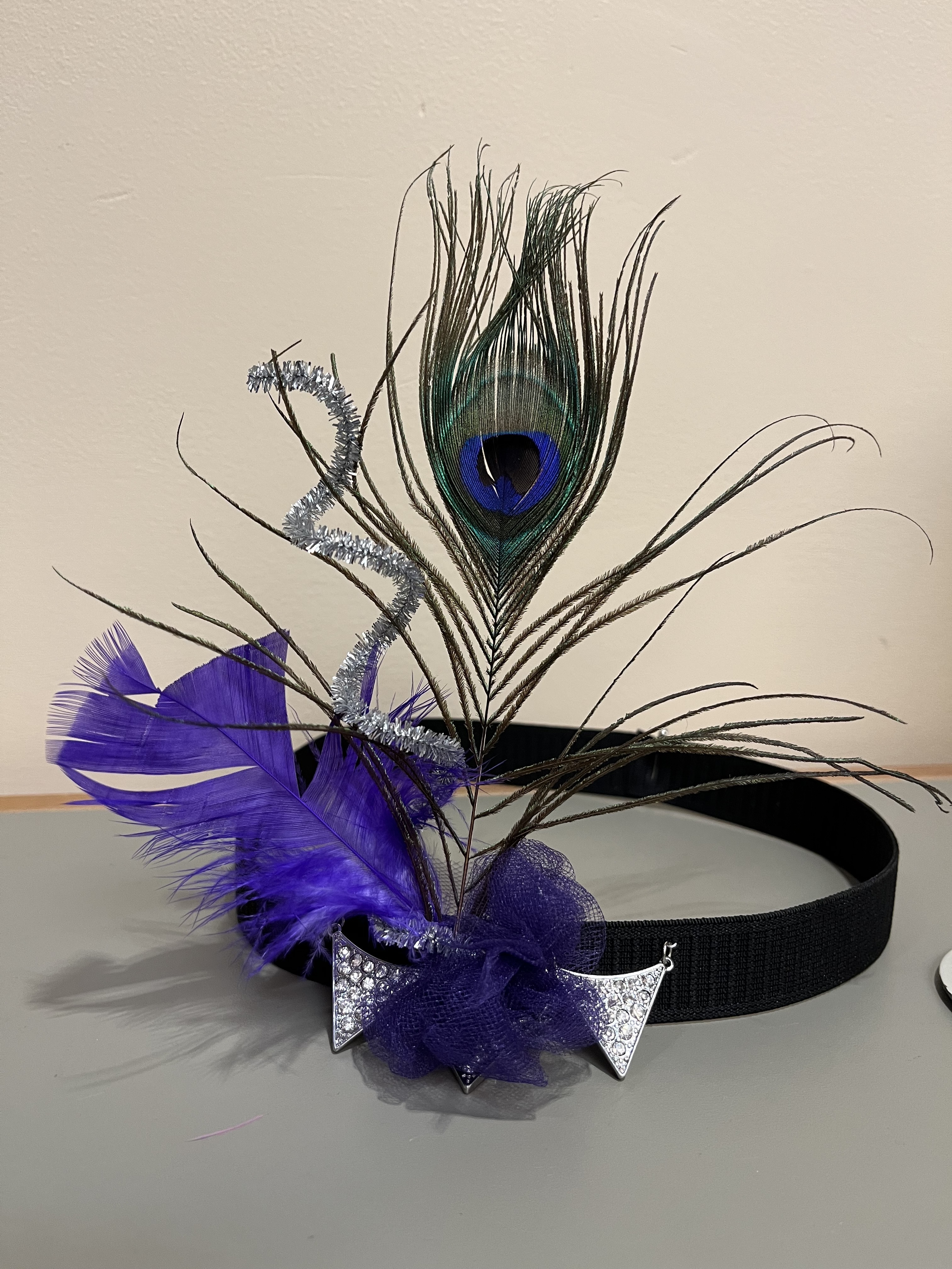headband with peacock feather purple feather trianlge gems