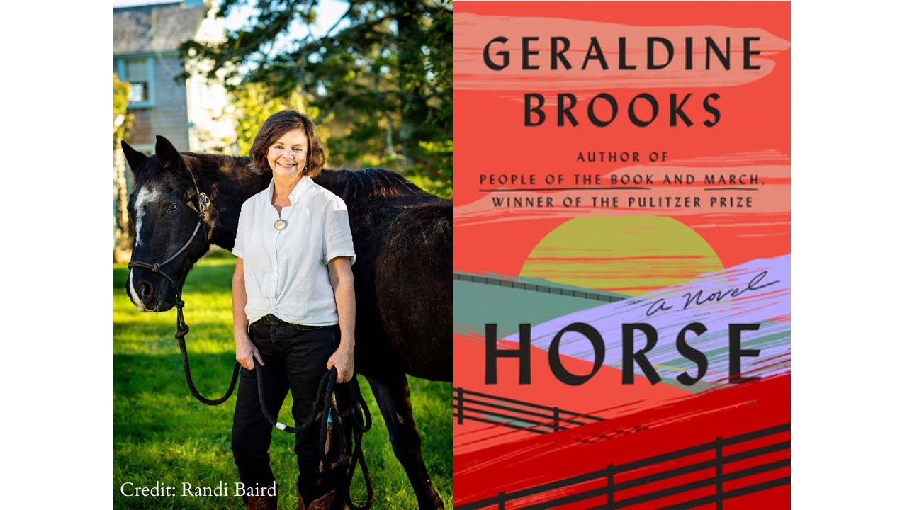 photo of geraldine brooks with bookcover horse