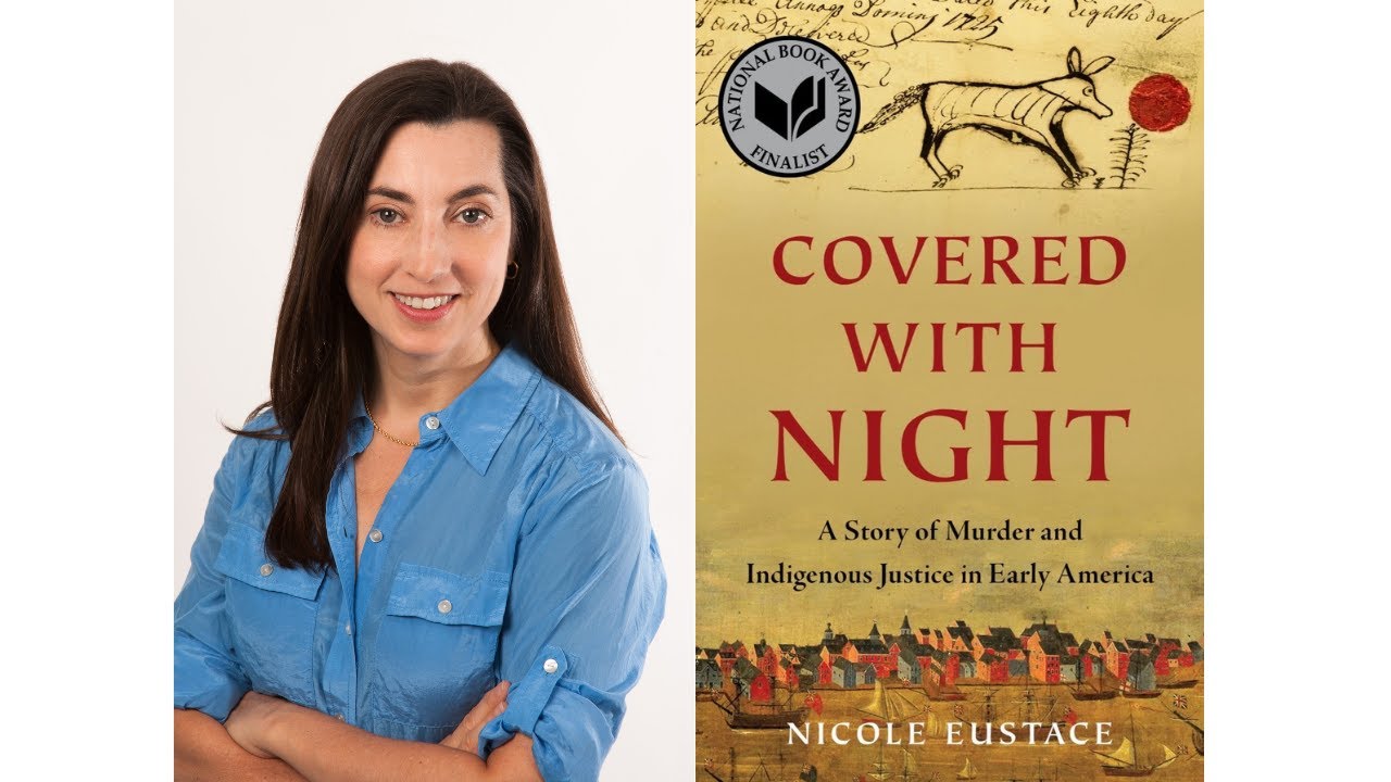 nicole eustace with book cover covered with night