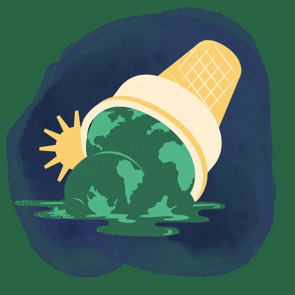 green background blue spot earth icecreamcone is melting