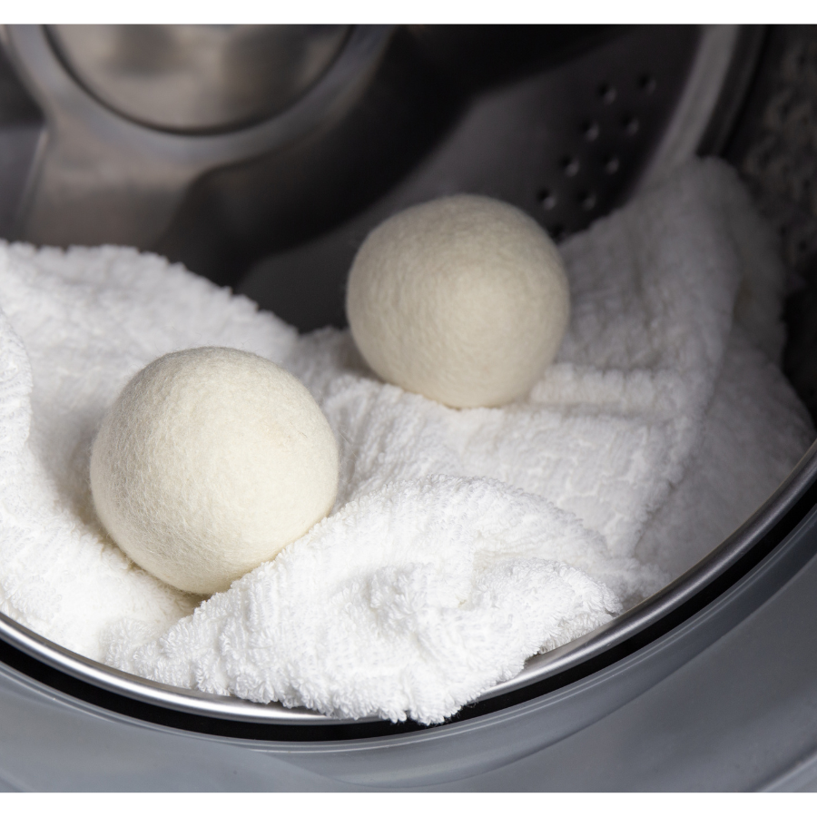 dryer balls on towel in dryer