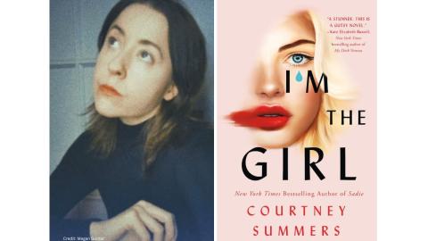 courtney summers headshot and cover of i'm the girl face red lips