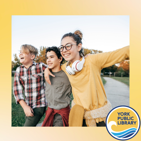 middle school and teenage kids hanging out together walking to the library