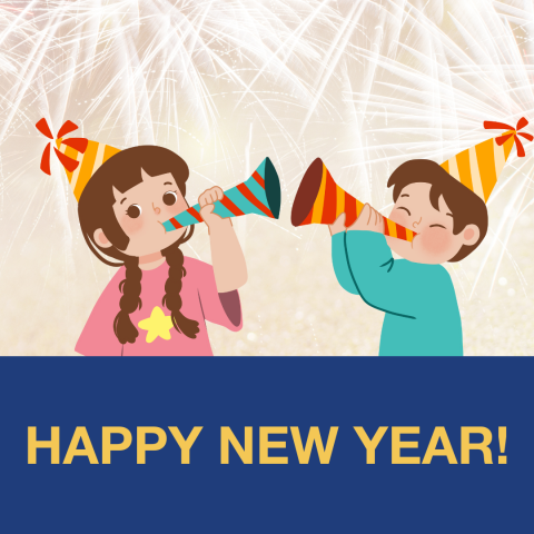 two kids celebrating the new year Jan 1st