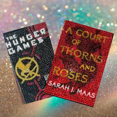 two books covered in diamond art pieces