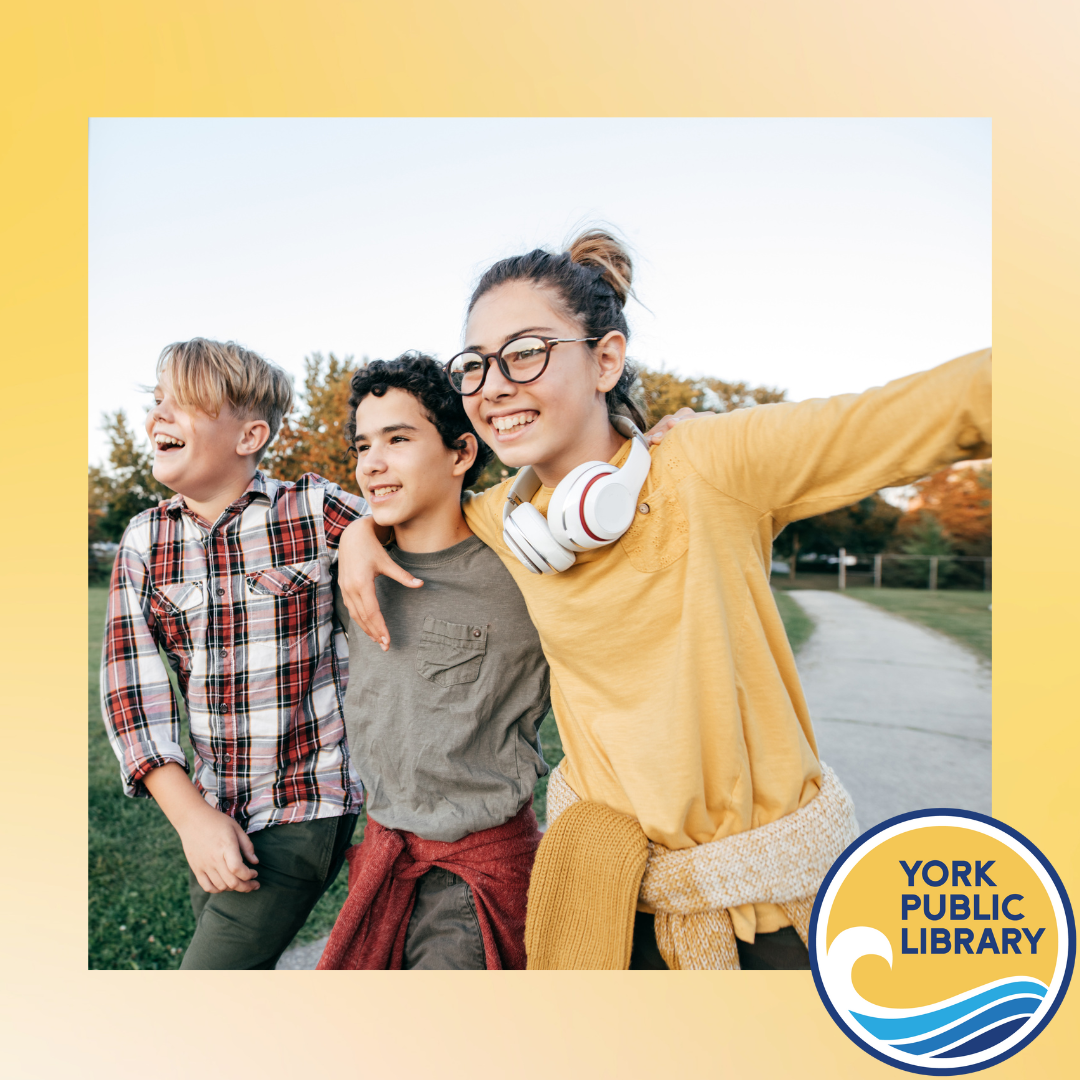 middle school and teenage kids hanging out together walking to the library