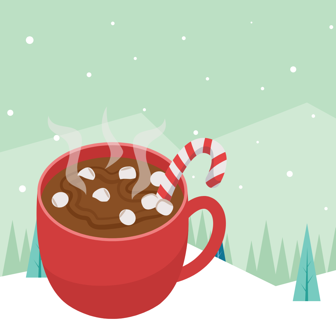 cup of hot cocoa in a winter wonderland 